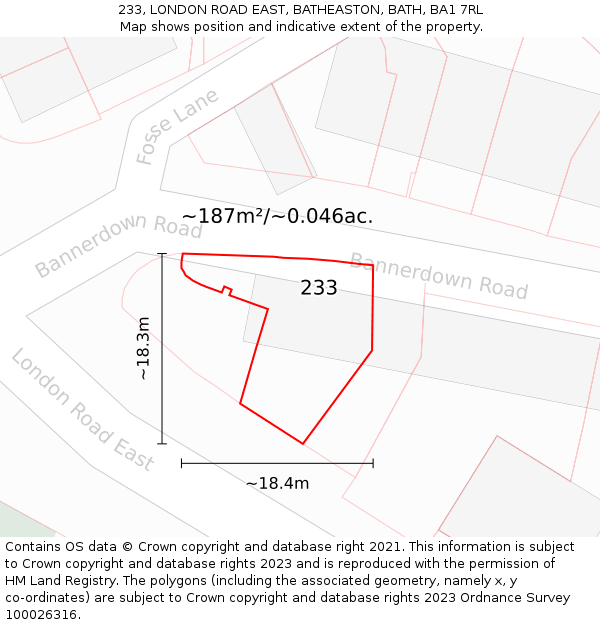233, LONDON ROAD EAST, BATHEASTON, BATH, BA1 7RL: Plot and title map