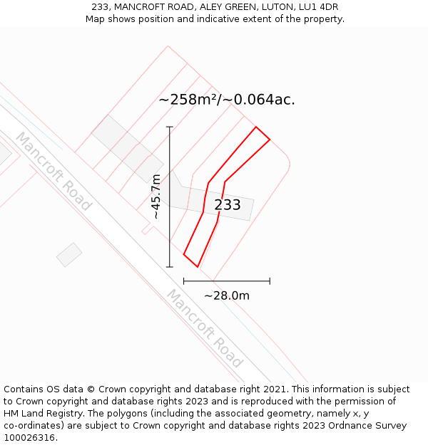 233, MANCROFT ROAD, ALEY GREEN, LUTON, LU1 4DR: Plot and title map