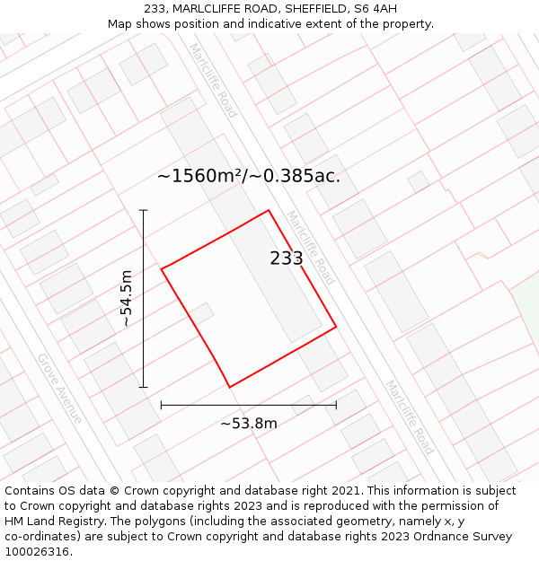 233, MARLCLIFFE ROAD, SHEFFIELD, S6 4AH: Plot and title map