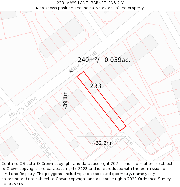 233, MAYS LANE, BARNET, EN5 2LY: Plot and title map