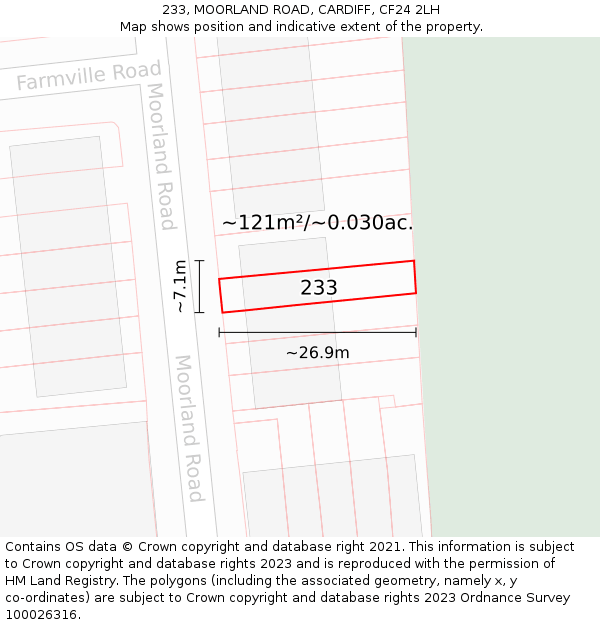 233, MOORLAND ROAD, CARDIFF, CF24 2LH: Plot and title map