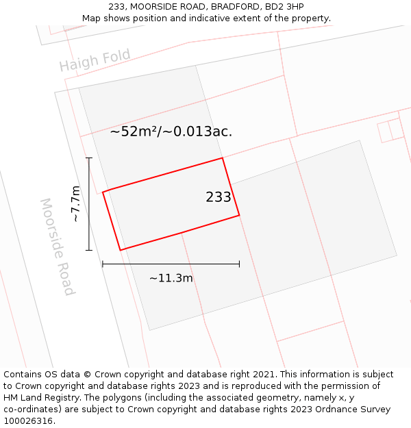 233, MOORSIDE ROAD, BRADFORD, BD2 3HP: Plot and title map