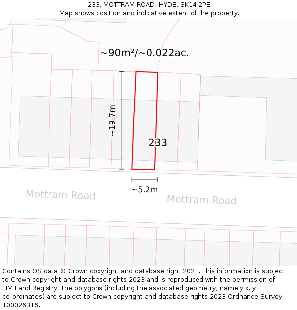233, MOTTRAM ROAD, HYDE, SK14 2PE: Plot and title map
