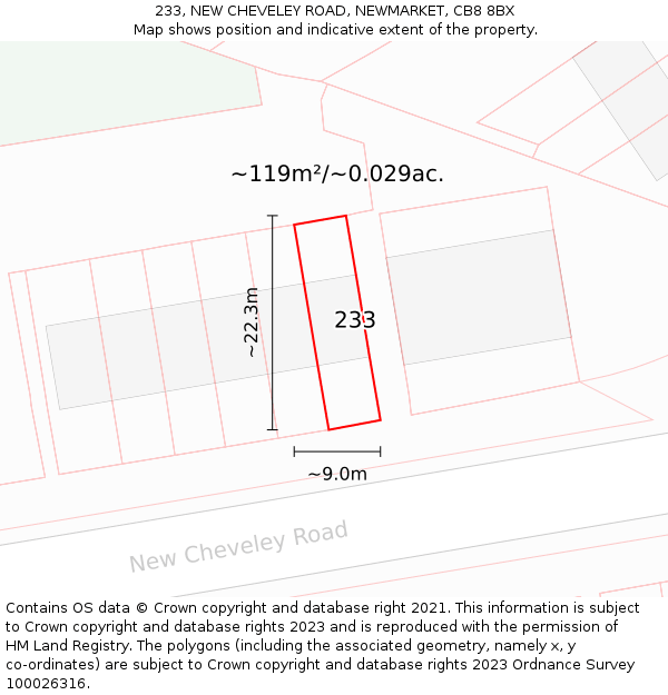 233, NEW CHEVELEY ROAD, NEWMARKET, CB8 8BX: Plot and title map
