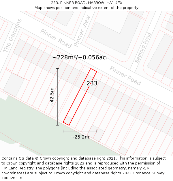 233, PINNER ROAD, HARROW, HA1 4EX: Plot and title map