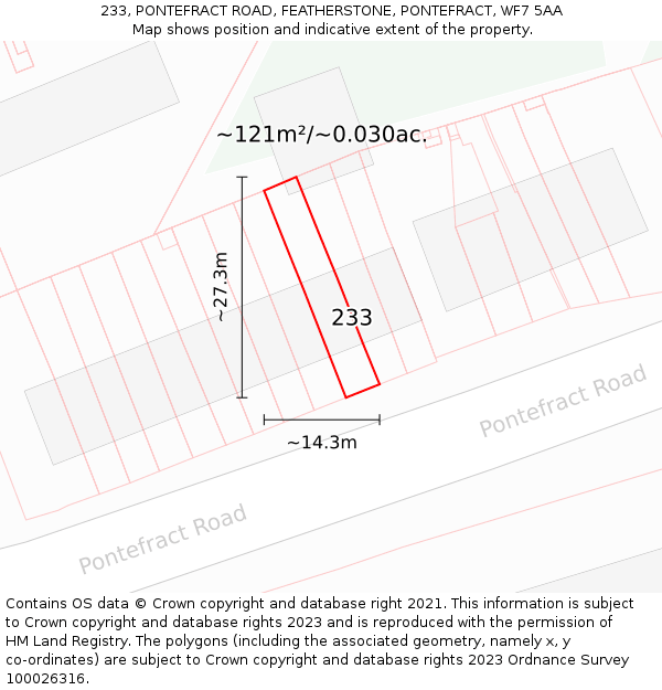 233, PONTEFRACT ROAD, FEATHERSTONE, PONTEFRACT, WF7 5AA: Plot and title map