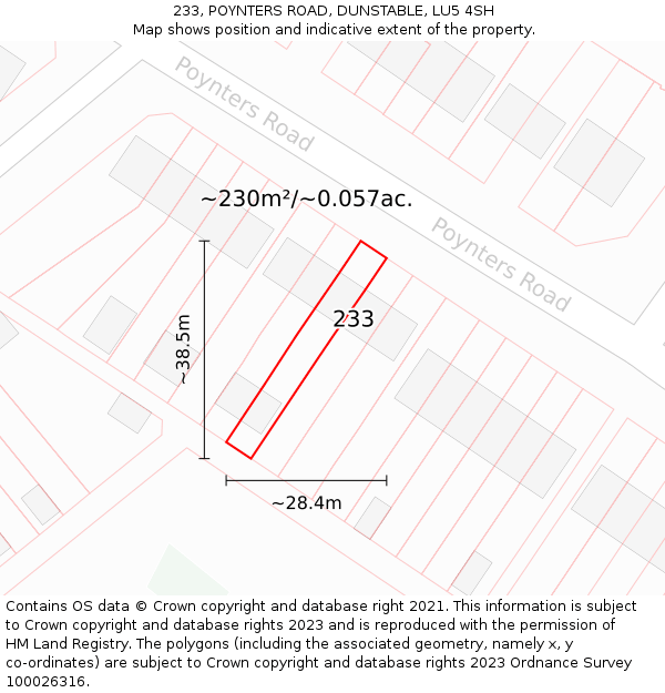 233, POYNTERS ROAD, DUNSTABLE, LU5 4SH: Plot and title map