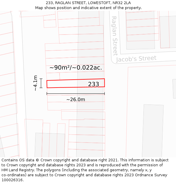 233, RAGLAN STREET, LOWESTOFT, NR32 2LA: Plot and title map