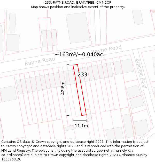 233, RAYNE ROAD, BRAINTREE, CM7 2QF: Plot and title map