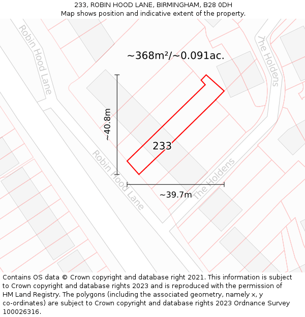 233, ROBIN HOOD LANE, BIRMINGHAM, B28 0DH: Plot and title map