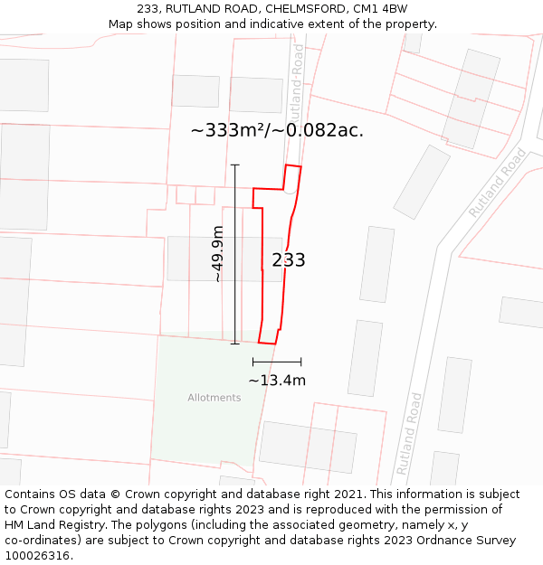 233, RUTLAND ROAD, CHELMSFORD, CM1 4BW: Plot and title map