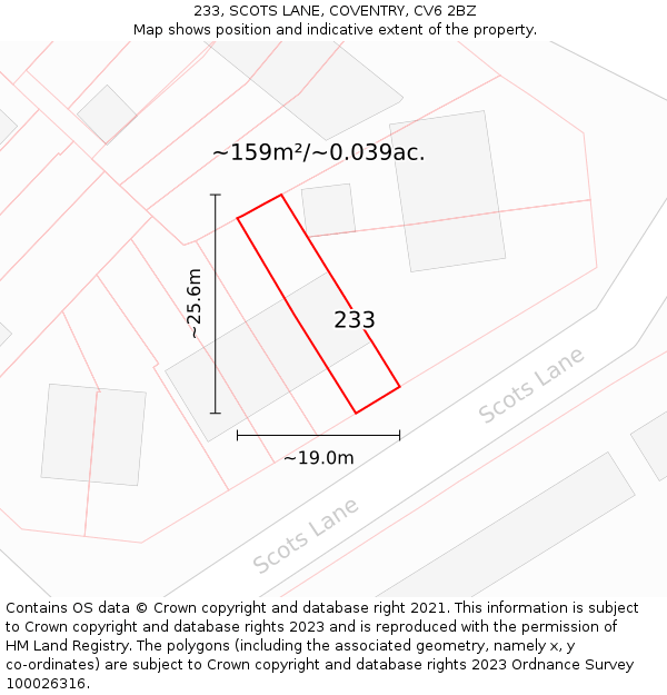 233, SCOTS LANE, COVENTRY, CV6 2BZ: Plot and title map