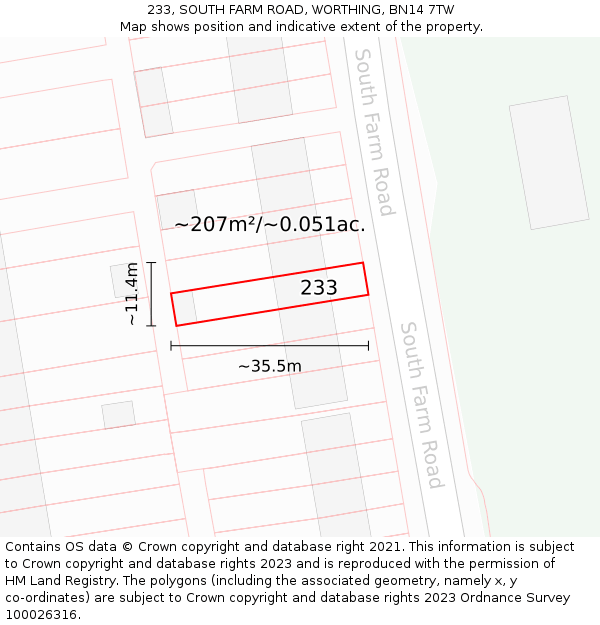 233, SOUTH FARM ROAD, WORTHING, BN14 7TW: Plot and title map
