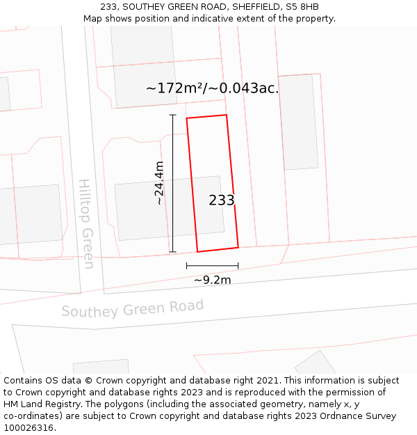 233, SOUTHEY GREEN ROAD, SHEFFIELD, S5 8HB: Plot and title map