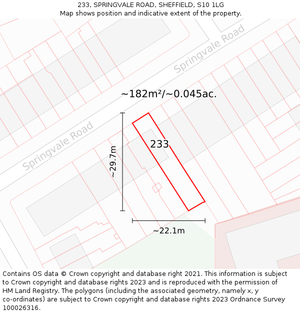 233, SPRINGVALE ROAD, SHEFFIELD, S10 1LG: Plot and title map