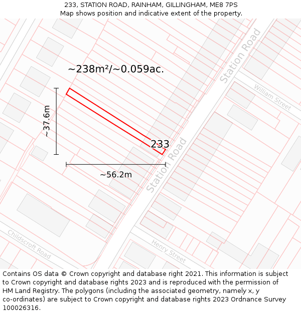 233, STATION ROAD, RAINHAM, GILLINGHAM, ME8 7PS: Plot and title map