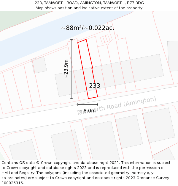 233, TAMWORTH ROAD, AMINGTON, TAMWORTH, B77 3DG: Plot and title map