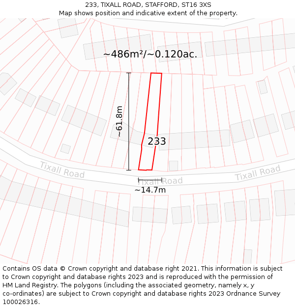 233, TIXALL ROAD, STAFFORD, ST16 3XS: Plot and title map