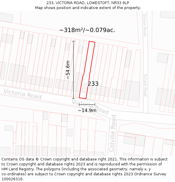 233, VICTORIA ROAD, LOWESTOFT, NR33 9LP: Plot and title map