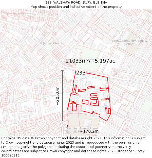 233, WALSHAW ROAD, BURY, BL8 1NH: Plot and title map