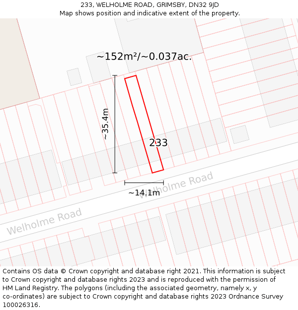 233, WELHOLME ROAD, GRIMSBY, DN32 9JD: Plot and title map