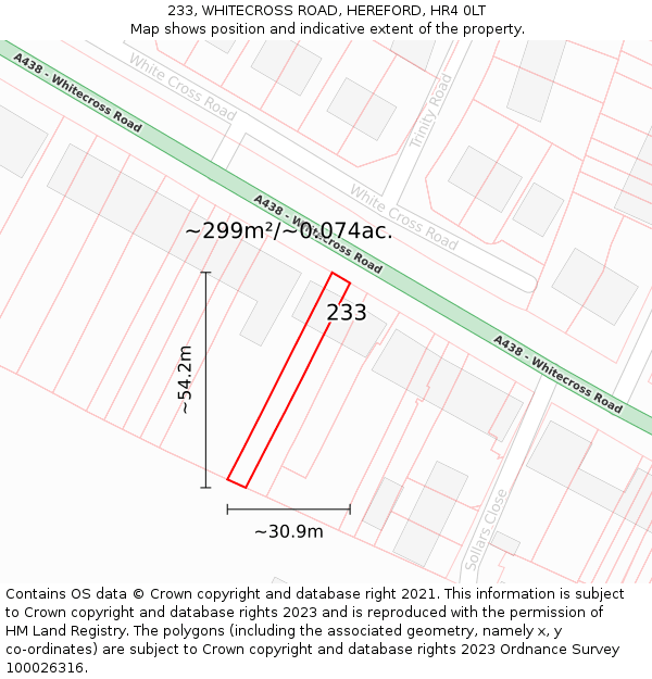 233, WHITECROSS ROAD, HEREFORD, HR4 0LT: Plot and title map