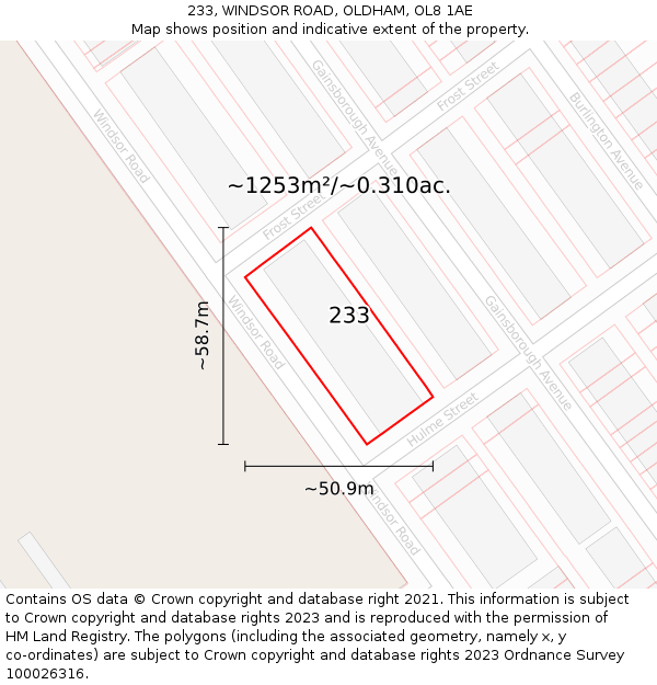 233, WINDSOR ROAD, OLDHAM, OL8 1AE: Plot and title map