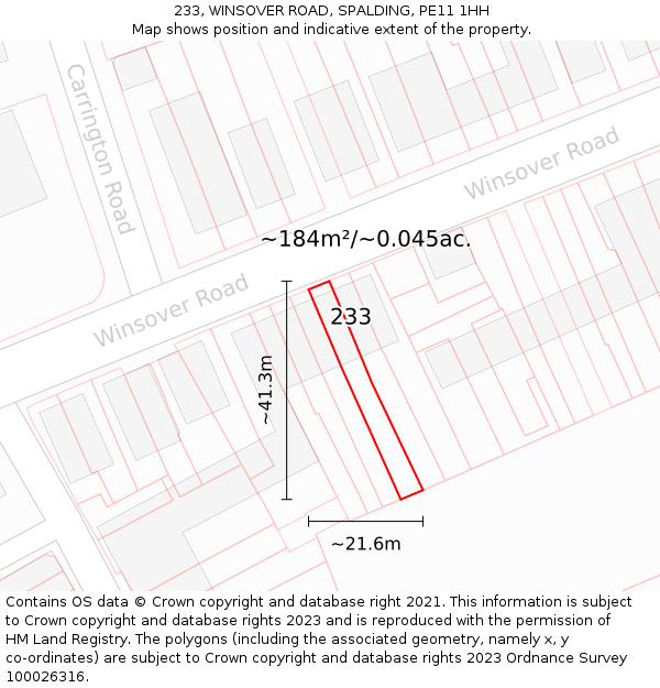 233, WINSOVER ROAD, SPALDING, PE11 1HH: Plot and title map