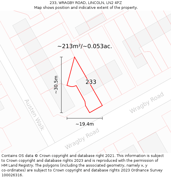 233, WRAGBY ROAD, LINCOLN, LN2 4PZ: Plot and title map