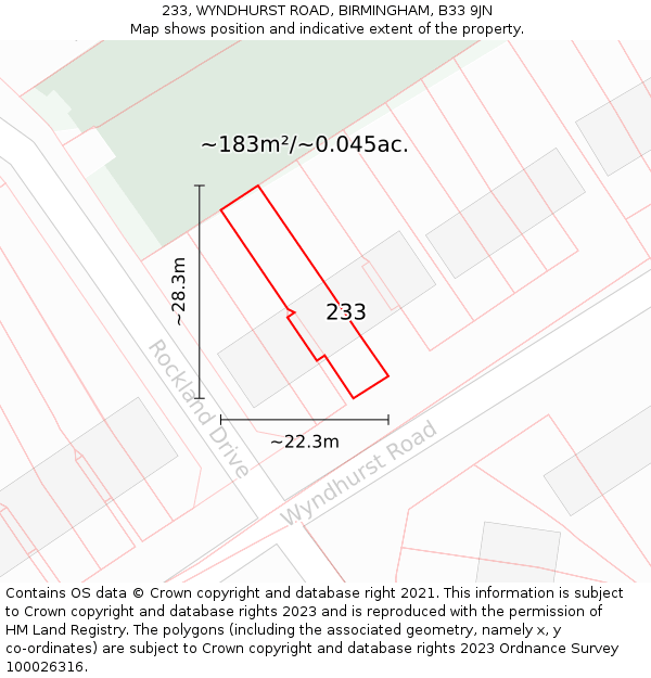 233, WYNDHURST ROAD, BIRMINGHAM, B33 9JN: Plot and title map