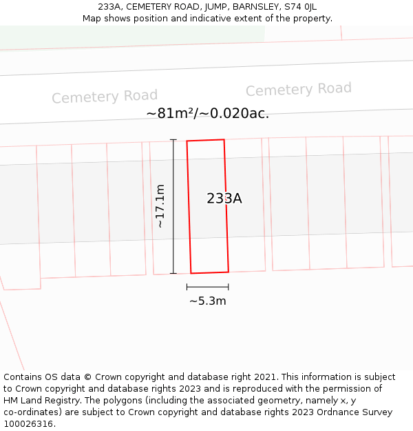 233A, CEMETERY ROAD, JUMP, BARNSLEY, S74 0JL: Plot and title map