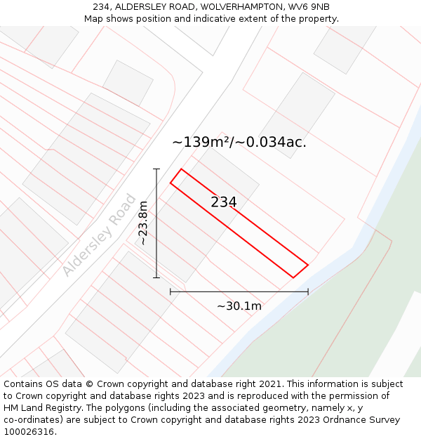 234, ALDERSLEY ROAD, WOLVERHAMPTON, WV6 9NB: Plot and title map