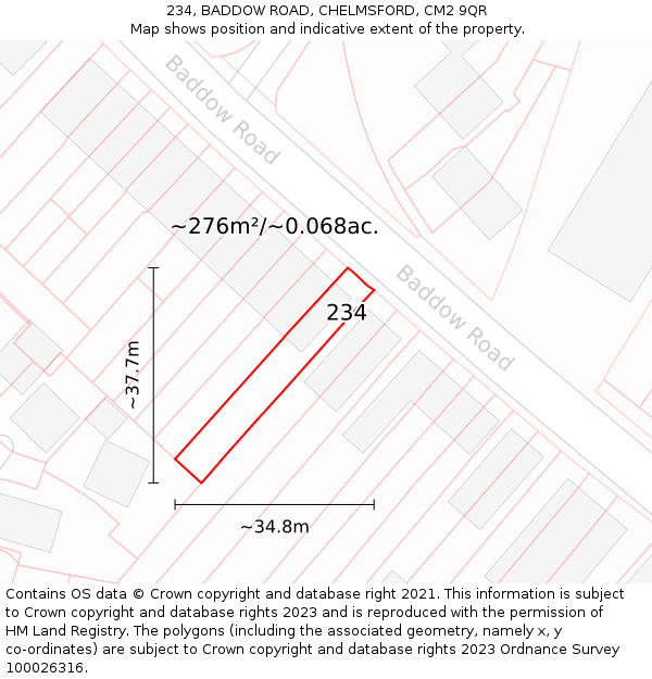 234, BADDOW ROAD, CHELMSFORD, CM2 9QR: Plot and title map
