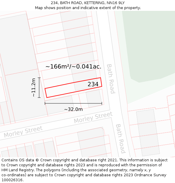 234, BATH ROAD, KETTERING, NN16 9LY: Plot and title map