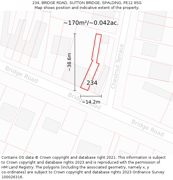 234, BRIDGE ROAD, SUTTON BRIDGE, SPALDING, PE12 9SG: Plot and title map