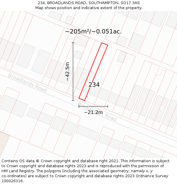 234, BROADLANDS ROAD, SOUTHAMPTON, SO17 3AS: Plot and title map