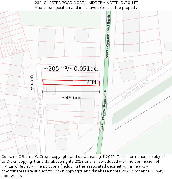 234, CHESTER ROAD NORTH, KIDDERMINSTER, DY10 1TE: Plot and title map