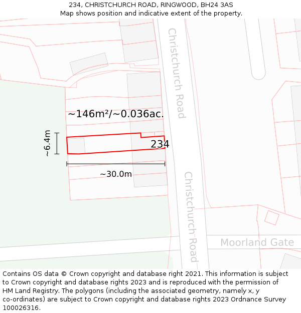 234, CHRISTCHURCH ROAD, RINGWOOD, BH24 3AS: Plot and title map