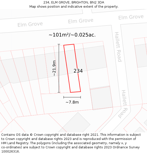 234, ELM GROVE, BRIGHTON, BN2 3DA: Plot and title map