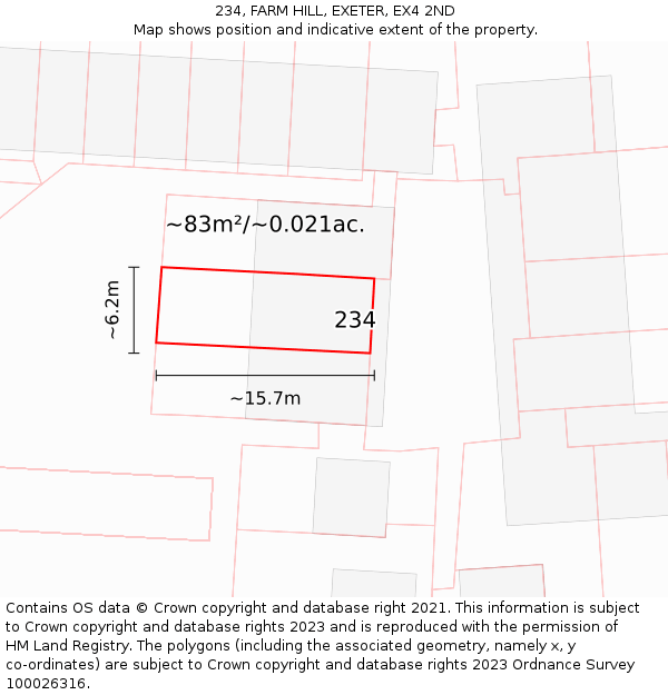234, FARM HILL, EXETER, EX4 2ND: Plot and title map