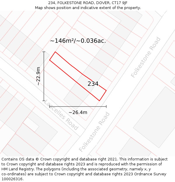 234, FOLKESTONE ROAD, DOVER, CT17 9JF: Plot and title map
