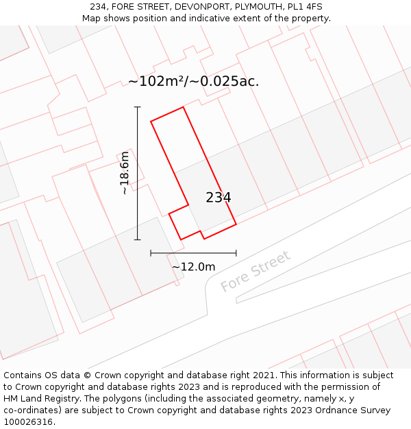 234, FORE STREET, DEVONPORT, PLYMOUTH, PL1 4FS: Plot and title map