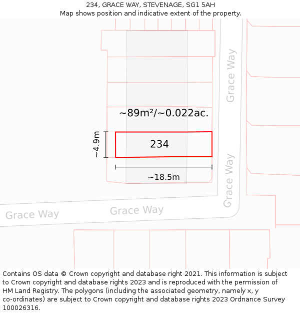 234, GRACE WAY, STEVENAGE, SG1 5AH: Plot and title map