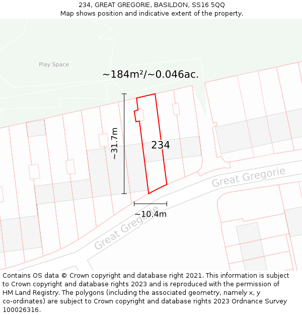 234, GREAT GREGORIE, BASILDON, SS16 5QQ: Plot and title map