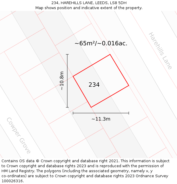 234, HAREHILLS LANE, LEEDS, LS8 5DH: Plot and title map