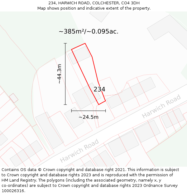 234, HARWICH ROAD, COLCHESTER, CO4 3DH: Plot and title map