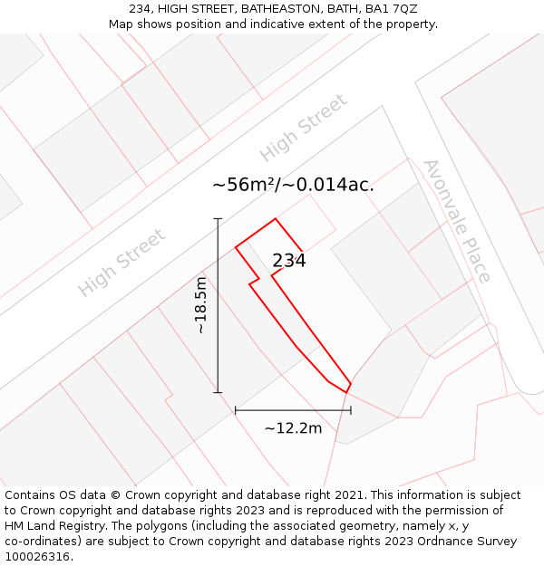 234, HIGH STREET, BATHEASTON, BATH, BA1 7QZ: Plot and title map