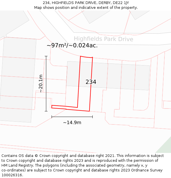 234, HIGHFIELDS PARK DRIVE, DERBY, DE22 1JY: Plot and title map