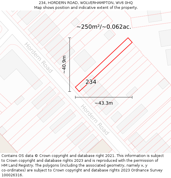 234, HORDERN ROAD, WOLVERHAMPTON, WV6 0HQ: Plot and title map
