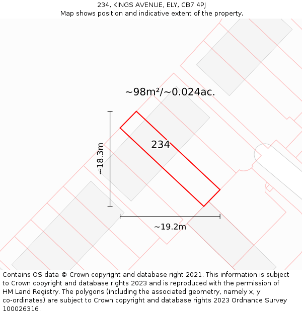 234, KINGS AVENUE, ELY, CB7 4PJ: Plot and title map